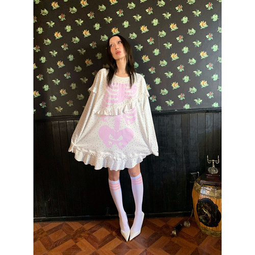 FOURFORTY SKELETON DRESS TEE 鬼马洛丽塔 碎花骨架花边T恤裙