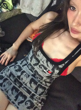 FOURFORTY HAVE FUN DRESS TAN 小孩子回屋里呆着 涩涩印花背心裙