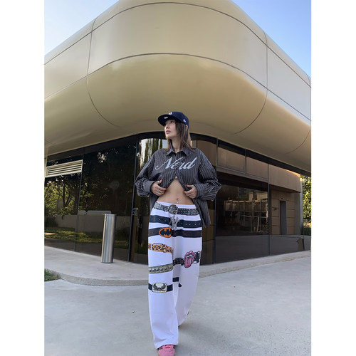 FOURFORTY 3D PRINT BELT PANTS 很狂的摇滚味儿腰带印花加绒卫裤