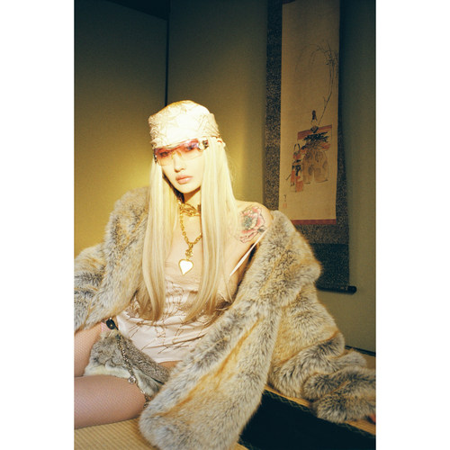 FOURFORTY  仿金狐狸毛流光皮草外套