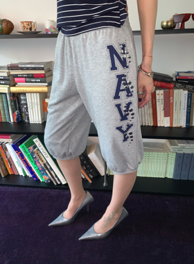 FOURFORTY NAVY TRAIN SHORTS坏女孩的非主流时尚 烫钉七分裤