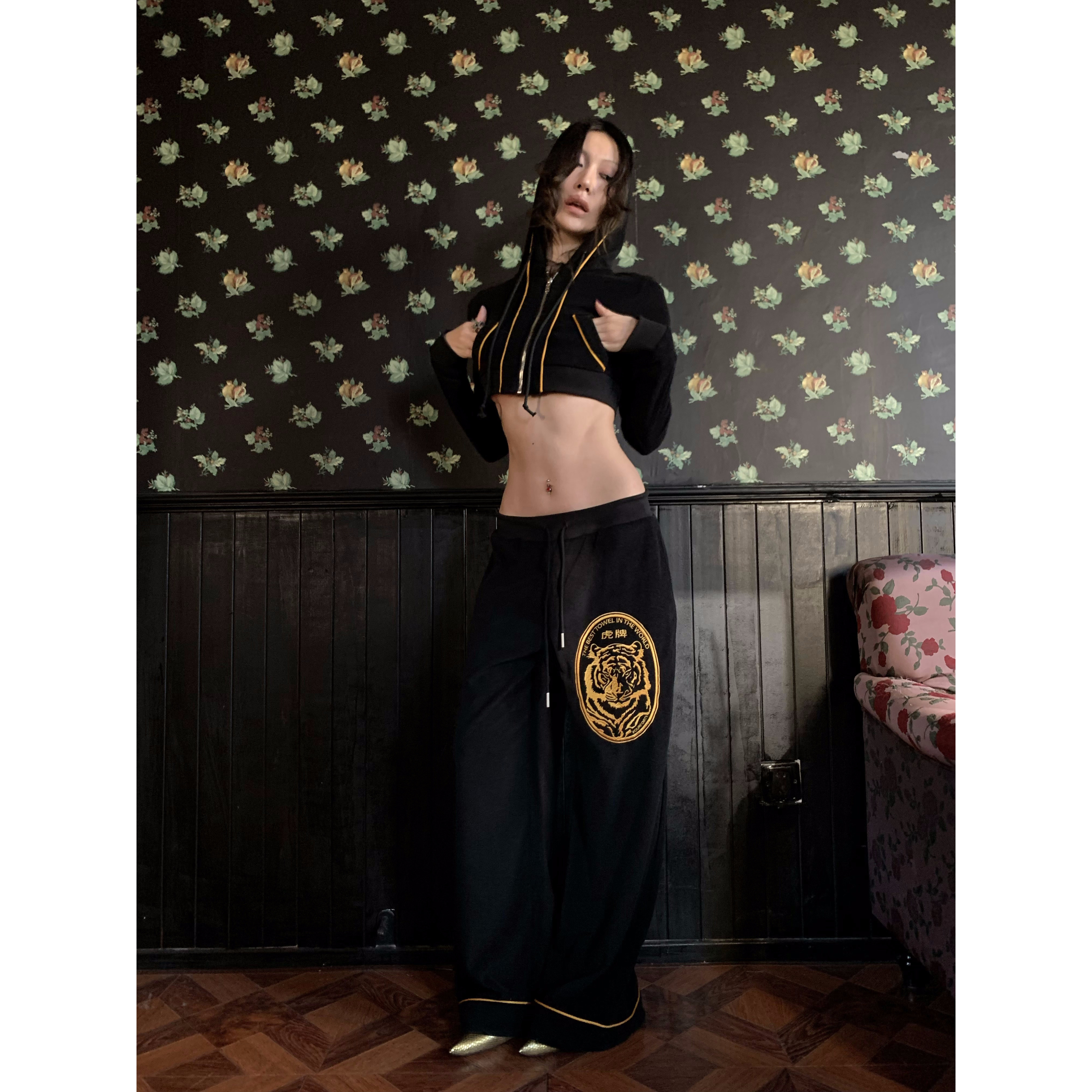 FOURFORTY TIGER TOWEL HOTEL PANTS 虎牌刺绣毛巾布睡裤风长裤