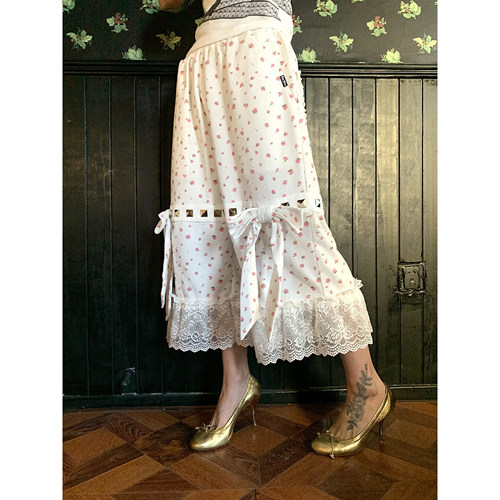 FOURFORTY GOOD GIRL'S PANTS 韩妹妹 蝴蝶结铆钉蕾丝碎花8分裤