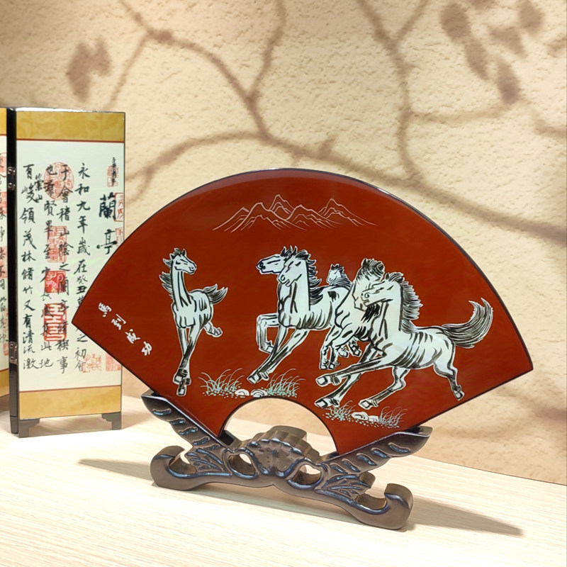 扬州实体店非遗漆器螺钿台屏马到成功贝壳工艺品商务伴手礼品定制