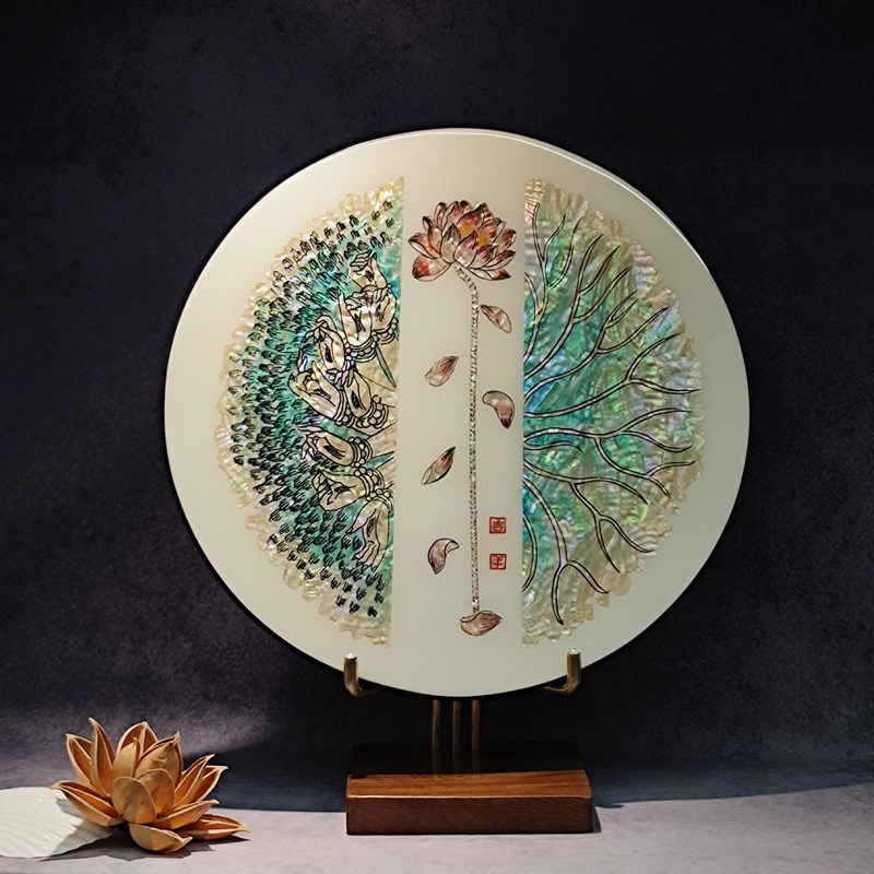 非遗漆器手工彩螺钿贝雕工艺盘奶油风客厅茶室禅意装饰画特色礼品,家居饰品,装饰坐盘/挂盘,淘宝优惠券,粉丝福利购,淘宝优惠卷