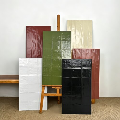 佛山法式复古卫生间墙砖400X800贝壳珍珠釉格子砖厨房手工砖瓷砖