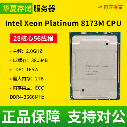 Intel/英特尔至强铂金 8173M 服务器CPU28核心56线程2.0GHZ处理器