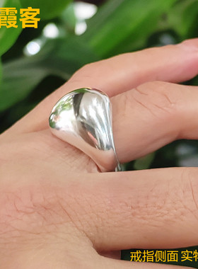 弘霞客男女足银时尚实心闭口戒指