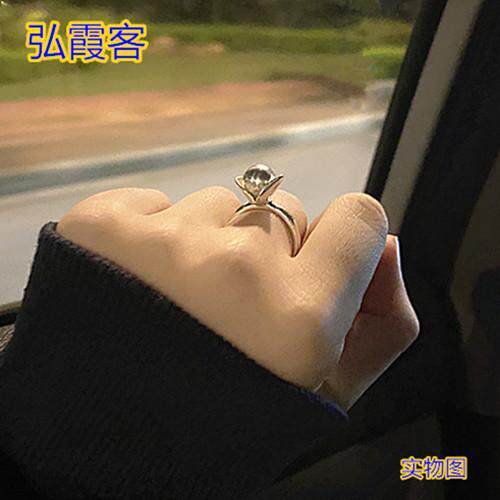 戒指99足银手工打造定制实心指环银戒环纯银女款莲花瓣托银球时尚