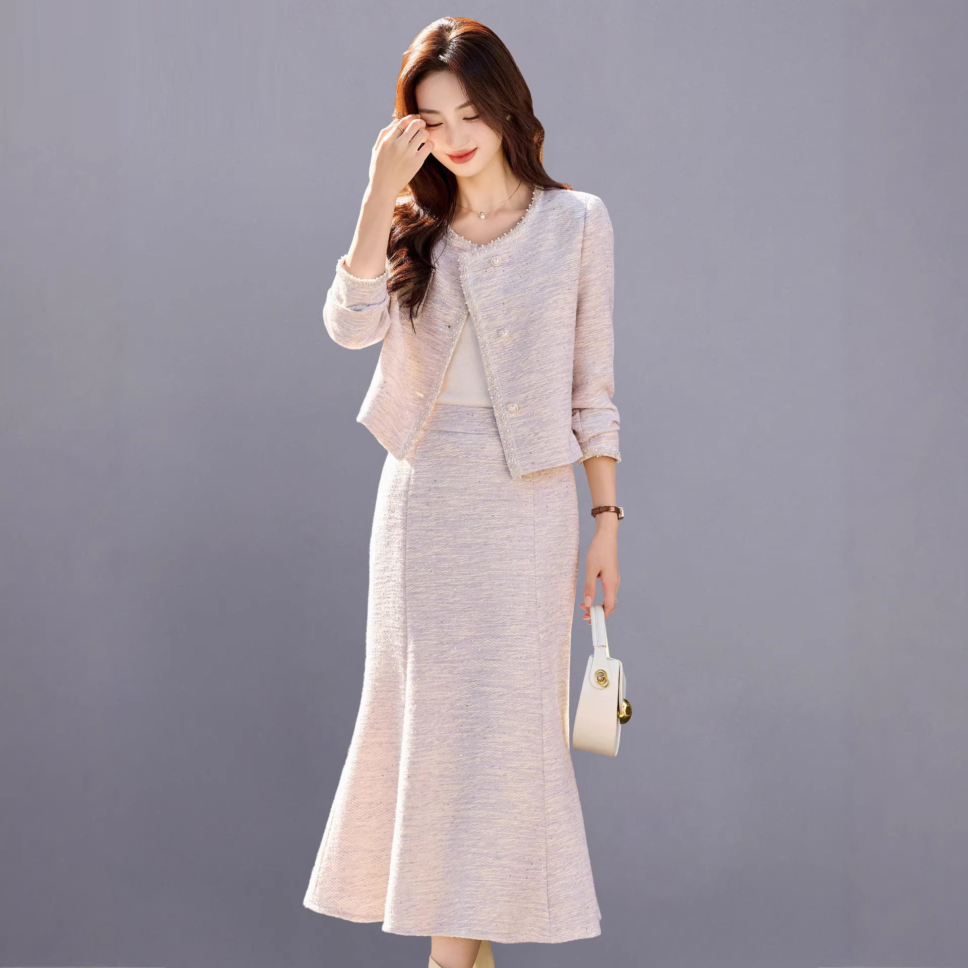 小香风外套鱼尾半身裙两件套女装2026新款秋冬名媛气质洋气套装裙