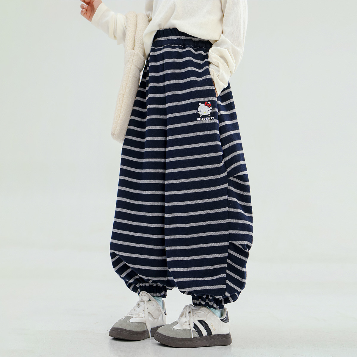 女童秋季甜美条纹休闲裤2025新款中大童装日常休闲风女孩裤子