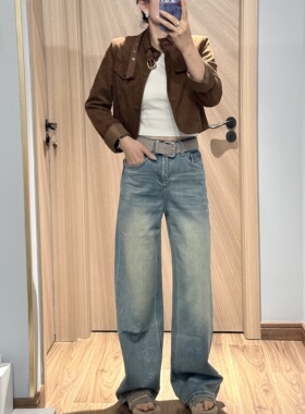 欧货96601 春季2026新款亮片窄版阔腿裤女高腰无弹宽松拖地裤女 B