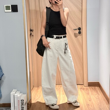 JEANS W086 春季2026新款高腰宽松无弹美式白色弯刀裤牛仔长裤女H