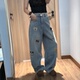 小熊贴布阔腿弯刀裤 特价 复合宝宝绒牛仔裤 新款 JEANS 7635冬季