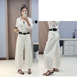 2026新款 欧版 8515 春夏季 女M 高腰宽松百搭刺绣无弹阔腿弯刀九分裤