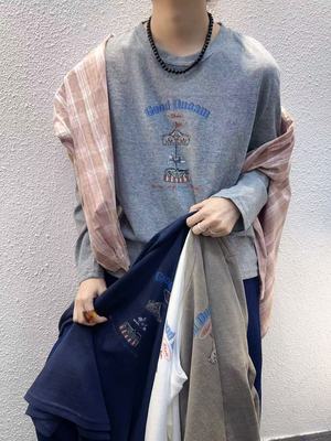 衣7 percent 55226秋季新款百搭圆领卡通印花长袖宽松休闲棉麻T恤