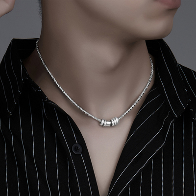 钛钢不掉色男款项链洗澡可戴圆环锆石吊坠情侣小众设计女生锁骨链