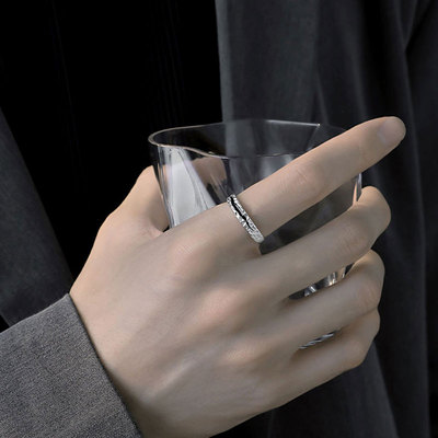 生渊戒指男潮ins小众设计单身戒嘻哈食指开口可调节男生个性指环