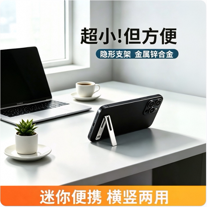金属手机支架背贴小巧支撑粘贴式隐形随身折叠后面一字型懒人迷你