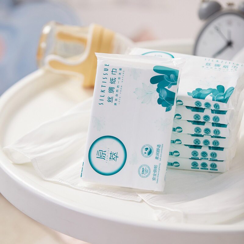 原萃丝绸纸巾5包60抽1提保湿抽纸巾护肤婴儿柔纸巾乳霜纸