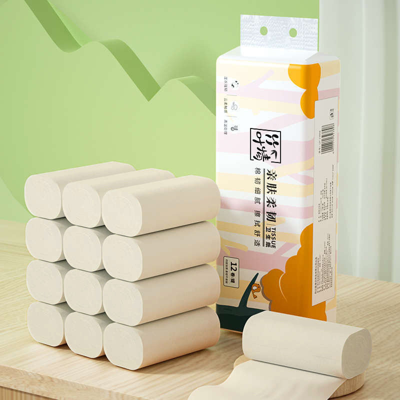 蓝漂工厂厂家纸巾竹叶情家用本色卷纸整提12卷卫生纸擦手