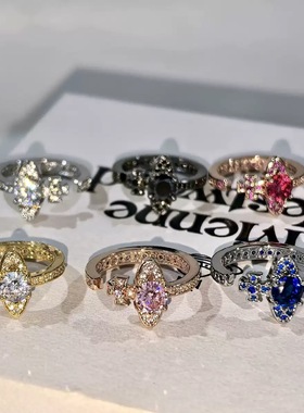 西太后土星水晶镶钻开口戒指女小众设计轻奢气质银饰食指戒指环潮