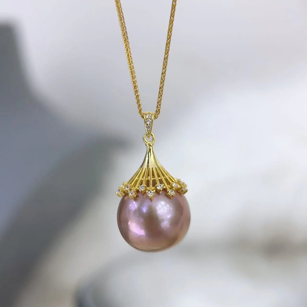 【书婷专享】梨花纯银镀金 14-15mm