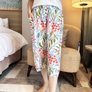 人造棉裤 薄款 子宽松大码 绵绸中裤 睡裤 棉绸居家短裤 女夏棉绸七分裤