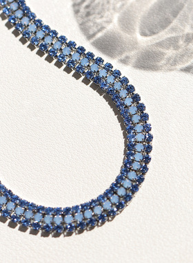 SL097 人鱼姬蓝钻外贸三排钻链手链 女款首饰钛钢银色