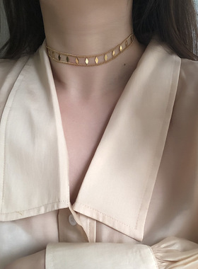 choker重工亮片菱形钛钢锁骨链