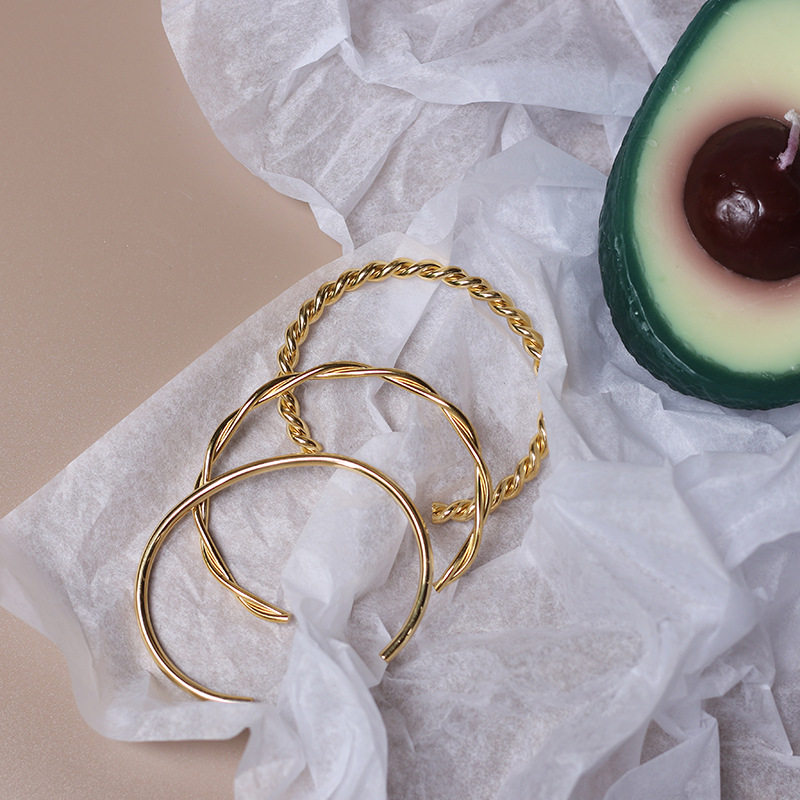 三款 简约麻花纽带光面缠绕一根线手环手镯女款钛钢镀18K金