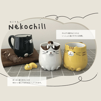 decole可爱猫咪水杯筷架勺子