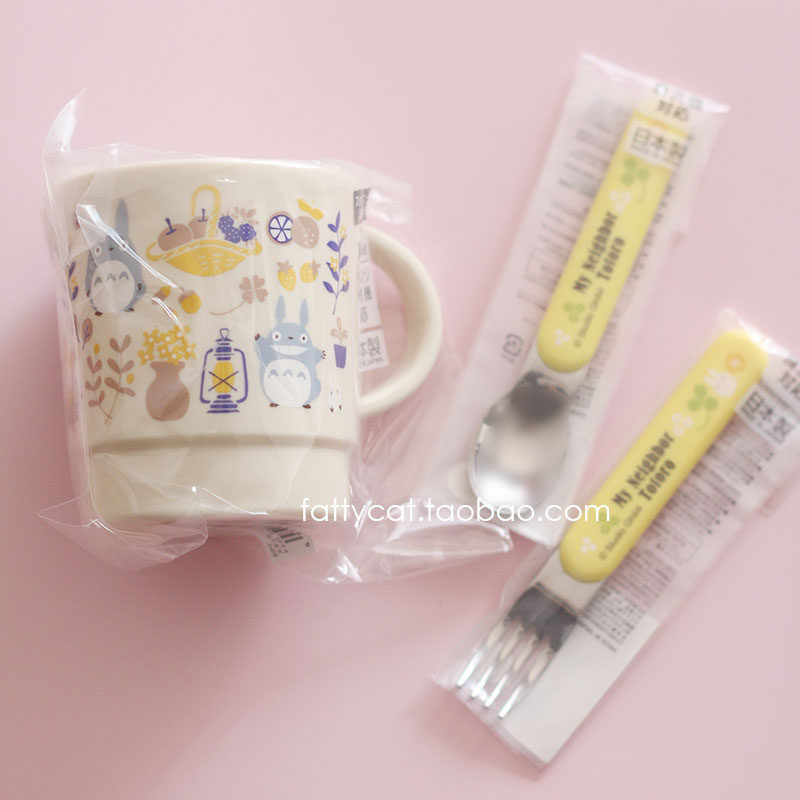 日本采购龙猫totoro可爱婴幼儿塑料水杯牛奶杯勺子叉子