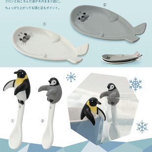 日本正版decole海豹小碟子小盘企鹅勺子 现货