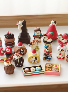 decole马卡龙草莓巧克力猫咪摆件