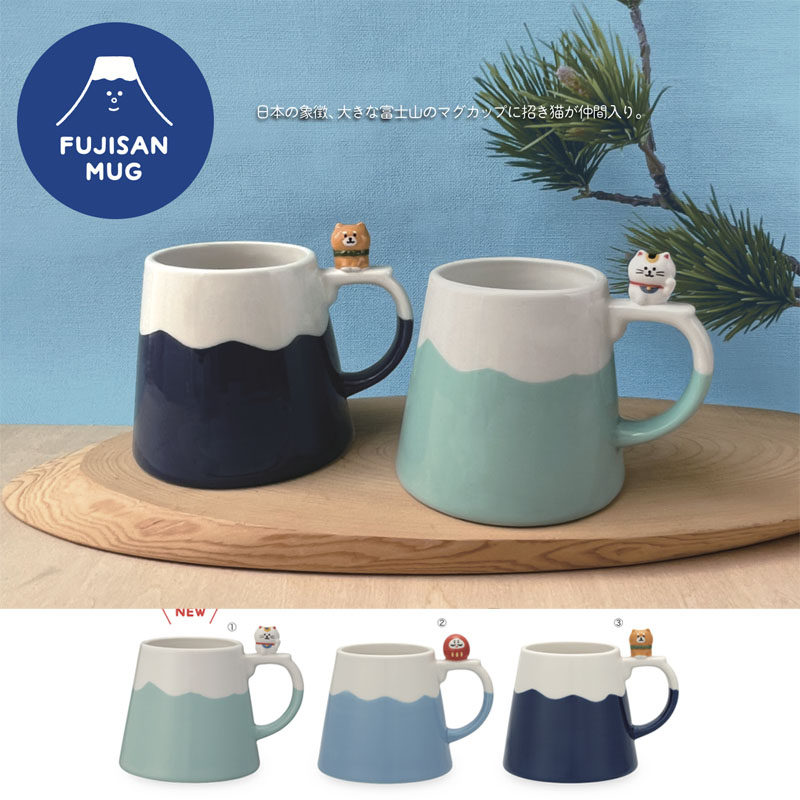 日本正版decole富士山招财猫柴犬可爱陶瓷杯水杯咖啡杯 现货