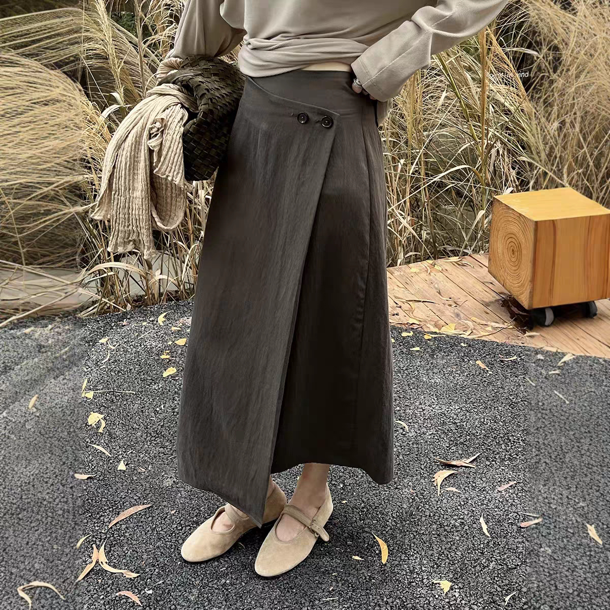 GRACETINA HOO|法式简约设计通勤|天丝亚麻一片围裹半裙女早秋
