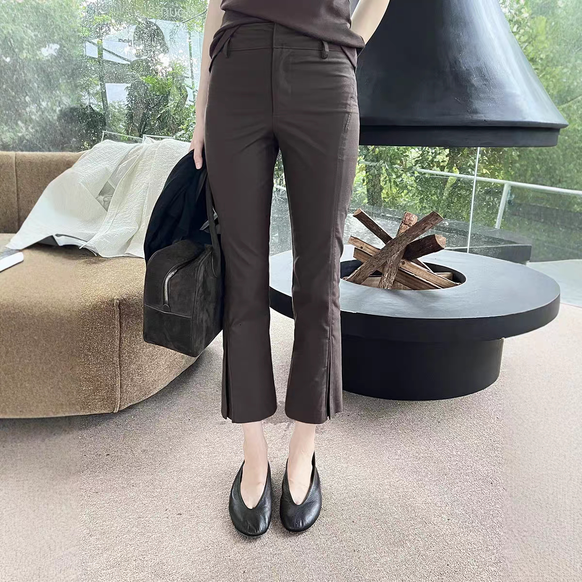 GRACETINA HOO｜法式时髦高级感通勤｜微喇开衩修身九分裤女早秋