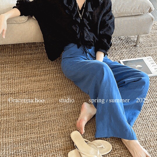 GRACETINA HOO｜法式简约高级感通勤｜天丝亚麻立裁阔腿裤女春夏
