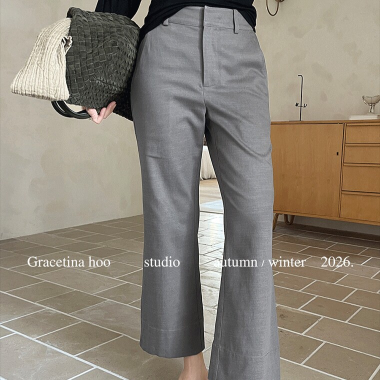 GRACETINA HOO|法式简约高智感通勤|天丝亚麻棉微喇九分裤女秋