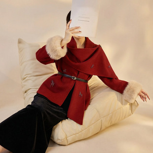 MID|新年春节|国风新中式|羊毛双面呢狐狸毛大衣外套女春秋冬