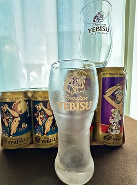 现货实拍日本惠比寿啤酒杯水杯玻璃杯金色 logo 日本产全新带盒
