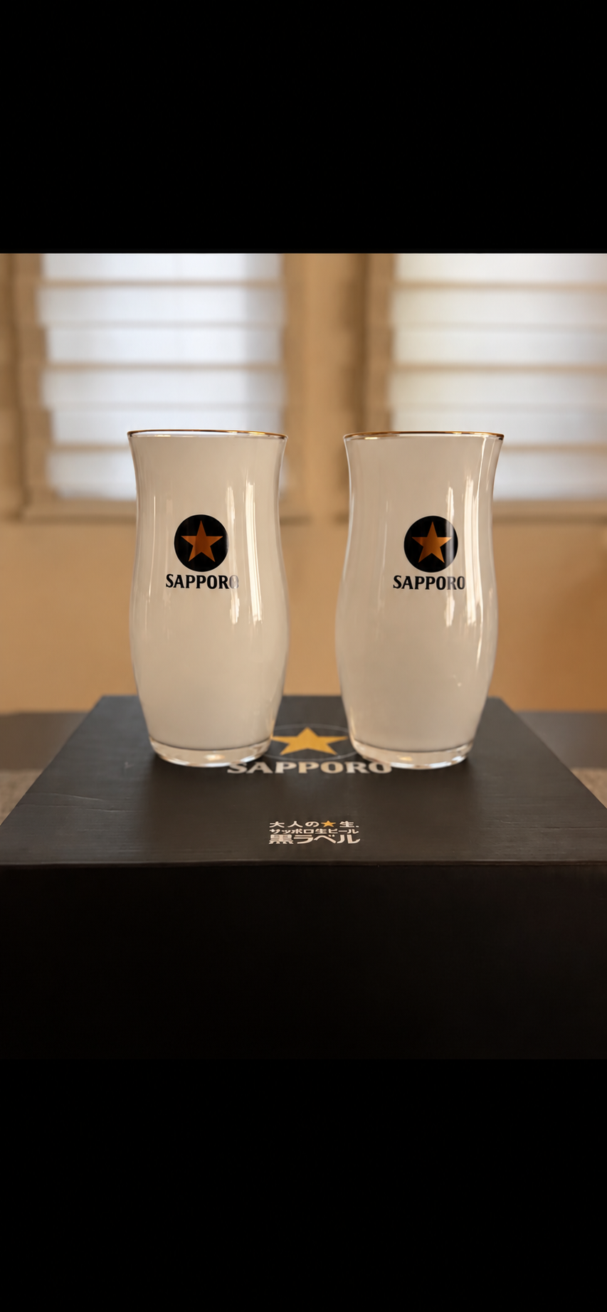 超限定稀有日本啤酒杯SAPPORO三宝乐金标限量磨砂对杯
