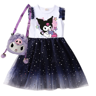 女童夏季 纯棉网纱连衣裙中小童休闲轻薄裙子卡通Kuromi库洛米 飞袖