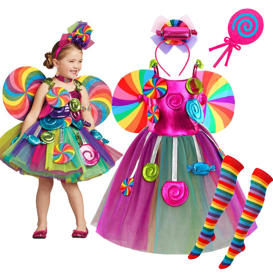 六一儿童节表演糖果裙棒棒糖裙子女童网纱连衣裙万圣节可爱女童裙
