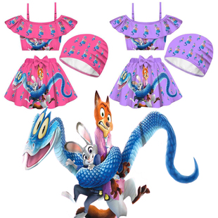 女童泳装 cosplay疯狂动物城2盖瑞蛇朱迪儿童高弹力吊带泳衣泳帽