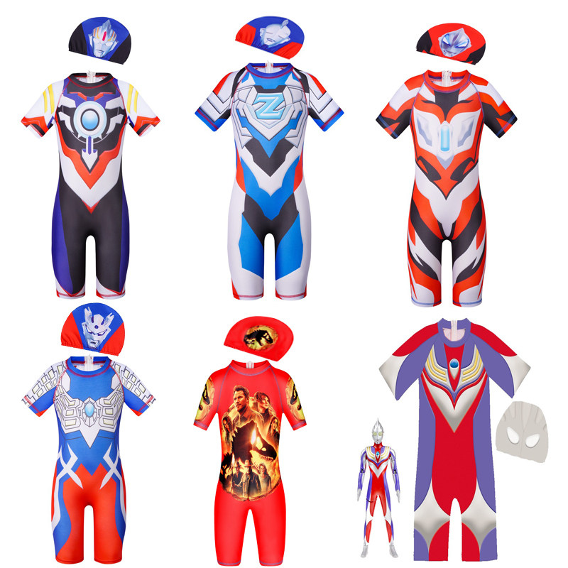 儿童迪迦奥特曼蜘蛛男童宝宝卡通超人欧布赛罗捷德防晒游泳衣泳装
