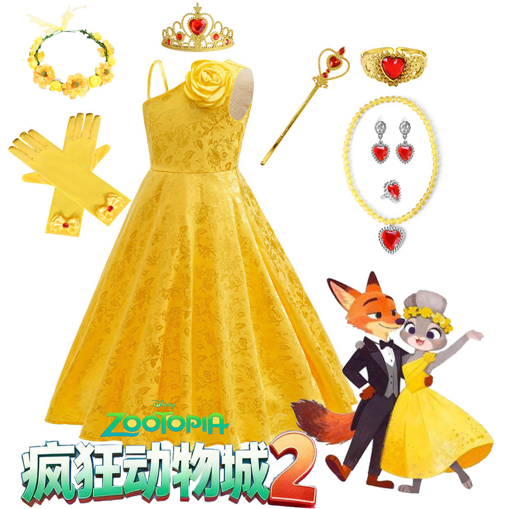 六一女孩cosplay疯狂动物城2朱迪兔子斜肩连衣裙儿童角色扮演服装