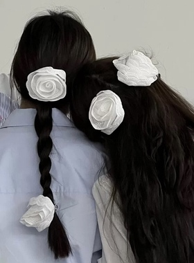 韩代fever同款白色玫瑰蕾丝头饰山茶花苞ins气质发圈发夹少女边夹