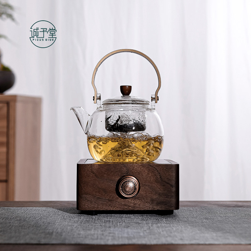 耐高温玻璃煮茶壶实木电陶炉家用小型台式煮茶器泡茶壶煮茶烧水壶